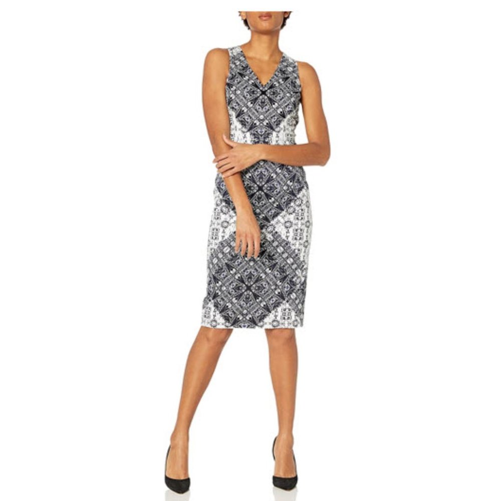 MAGGY LONDON Nantucket WoodBlock Cotton Sheath Dre